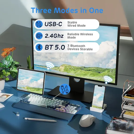 კლავიატურა Royal Kludge RK96 Mechanical Keyboard, Red switch, Hot Swappable, Wireless, USB Type-C, 2.4 GHz, Bluetooth, Forest Blue, 3 imageკლავიატურა Royal Kludge RK96 Mechanical Keyboard, Red switch, Hot Swappable, Wireless, USB Type-C, 2.4 GHz, Bluetooth, Forest Blue, 3 imageკლავიატურა Royal Kludge RK96 Mechanical Keyboard, Red switch, Hot Swappable, Wireless, USB Type-C, 2.4 GHz, Bluetooth, Forest Blue, 3 image