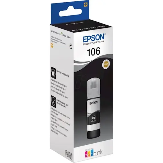 კარტრიჯი EPSON ORIGINAL (C13T00R140) I/C (b) 106 ECOTANK PHOTO BLACK INK BOTTLE L7180, 2 imageკარტრიჯი EPSON ORIGINAL (C13T00R140) I/C (b) 106 ECOTANK PHOTO BLACK INK BOTTLE L7180, 2 imageკარტრიჯი EPSON ORIGINAL (C13T00R140) I/C (b) 106 ECOTANK PHOTO BLACK INK BOTTLE L7180, 2 image