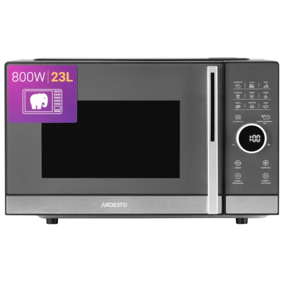 Ardesto Microwave oven, 23L, electronic control, 800W, display, handle opening, blackArdesto Microwave oven, 23L, electronic control, 800W, display, handle opening, blackArdesto Microwave oven, 23L, electronic control, 800W, display, handle opening, black