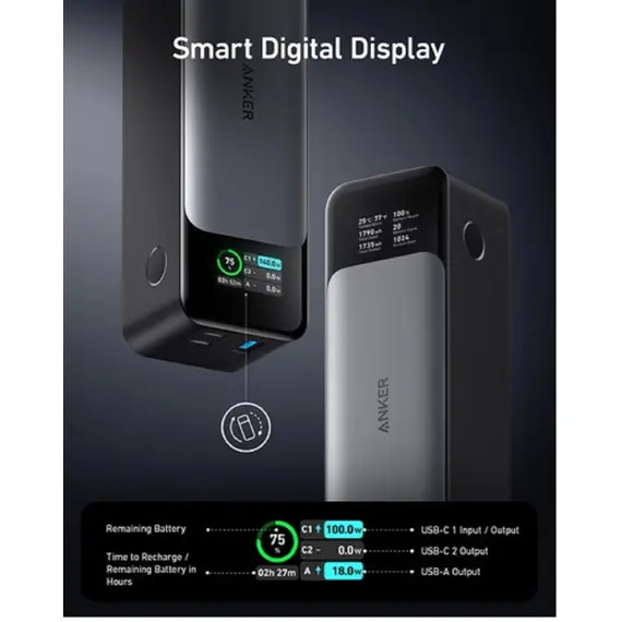 პორტატული დამტენი Anker 737 Power Bank Gen 2 (24000mAh, 140W) - UN Black 1, 2 imageპორტატული დამტენი Anker 737 Power Bank Gen 2 (24000mAh, 140W) - UN Black 1, 2 imageპორტატული დამტენი Anker 737 Power Bank Gen 2 (24000mAh, 140W) - UN Black 1, 2 image