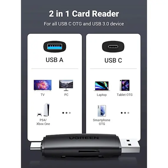 ბარათის წამკითხველი UGREEN CM304 (80191) Multifunction Card Reader, USB-A, USB-C, SD/TF, Black, 2 imageბარათის წამკითხველი UGREEN CM304 (80191) Multifunction Card Reader, USB-A, USB-C, SD/TF, Black, 2 imageბარათის წამკითხველი UGREEN CM304 (80191) Multifunction Card Reader, USB-A, USB-C, SD/TF, Black, 2 image