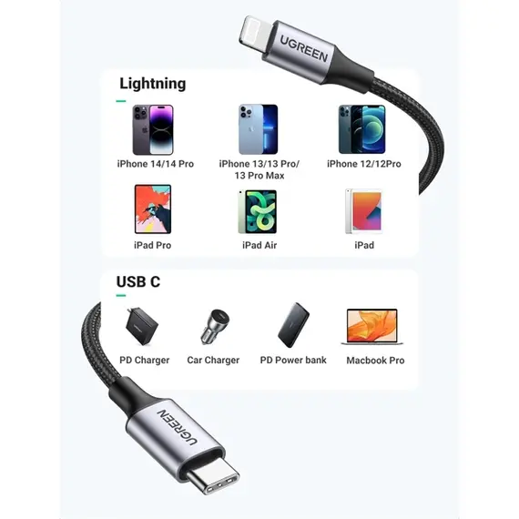 USB კაბელი UGREEN US304 (60760), MFi USB-C to Lightning Cable, 1.5m, Black, 4 imageUSB კაბელი UGREEN US304 (60760), MFi USB-C to Lightning Cable, 1.5m, Black, 4 imageUSB კაბელი UGREEN US304 (60760), MFi USB-C to Lightning Cable, 1.5m, Black, 4 image