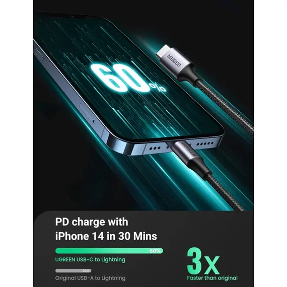 USB კაბელი UGREEN US304 (60760), MFi USB-C to Lightning Cable, 1.5m, Black, 5 imageUSB კაბელი UGREEN US304 (60760), MFi USB-C to Lightning Cable, 1.5m, Black, 5 imageUSB კაბელი UGREEN US304 (60760), MFi USB-C to Lightning Cable, 1.5m, Black, 5 image