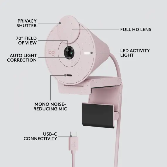 ვებკამერა LOGITECH Brio 300 Full HD webcam - ROSE - USB - EMEA28-935, 3 imageვებკამერა LOGITECH Brio 300 Full HD webcam - ROSE - USB - EMEA28-935, 3 imageვებკამერა LOGITECH Brio 300 Full HD webcam - ROSE - USB - EMEA28-935, 3 image